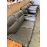 Grey leather four-piece settee suite including a three-seater,