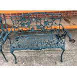 A green painted aluminium garden bench,