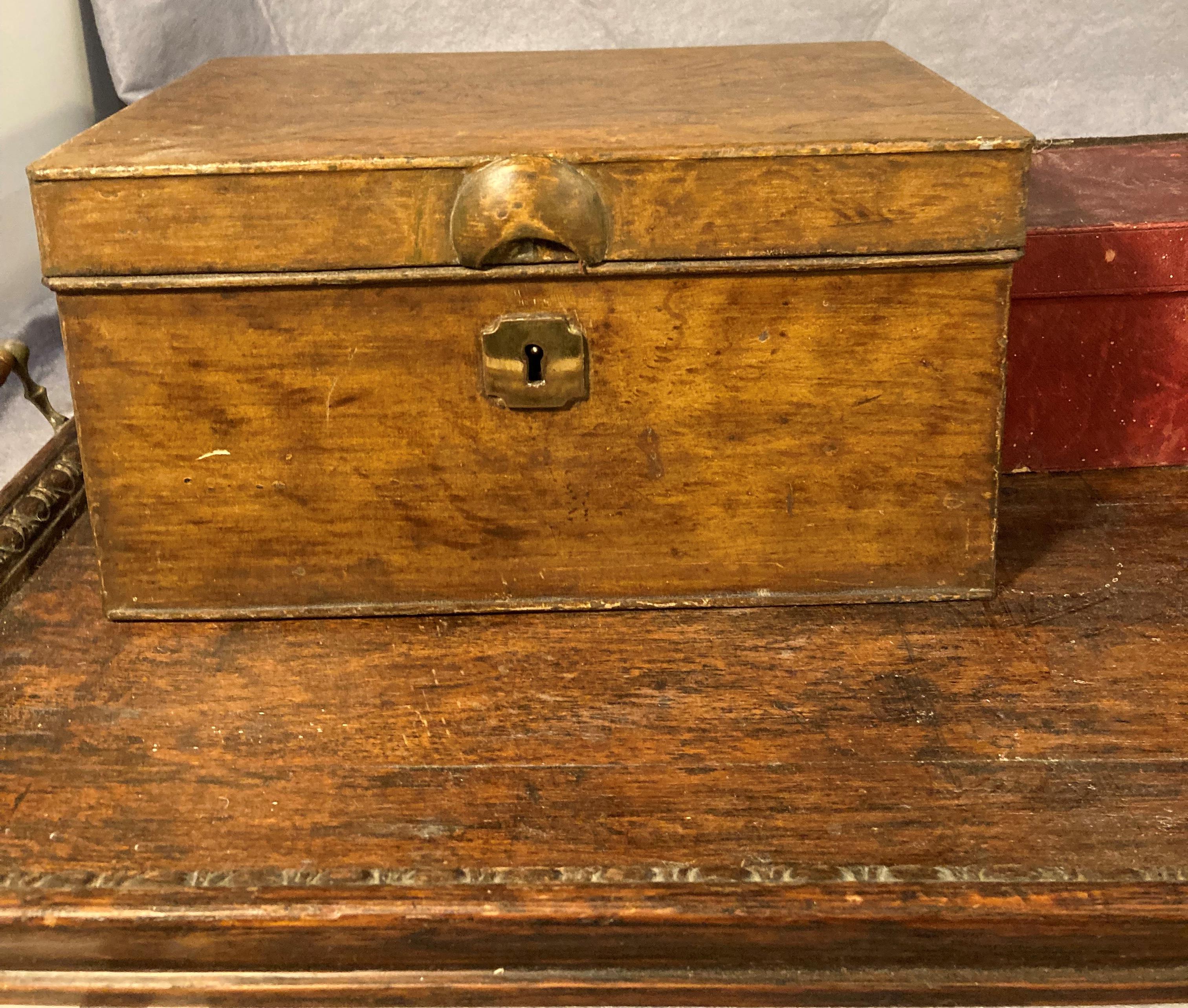 Three items - a metal wood-finish cash box, a shooting stick and a mahogany serving tray, - Image 3 of 5