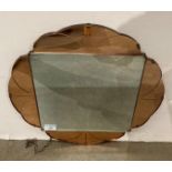 An Art Deco floral-style mirror with four peach etched panels surrounding square mirror,