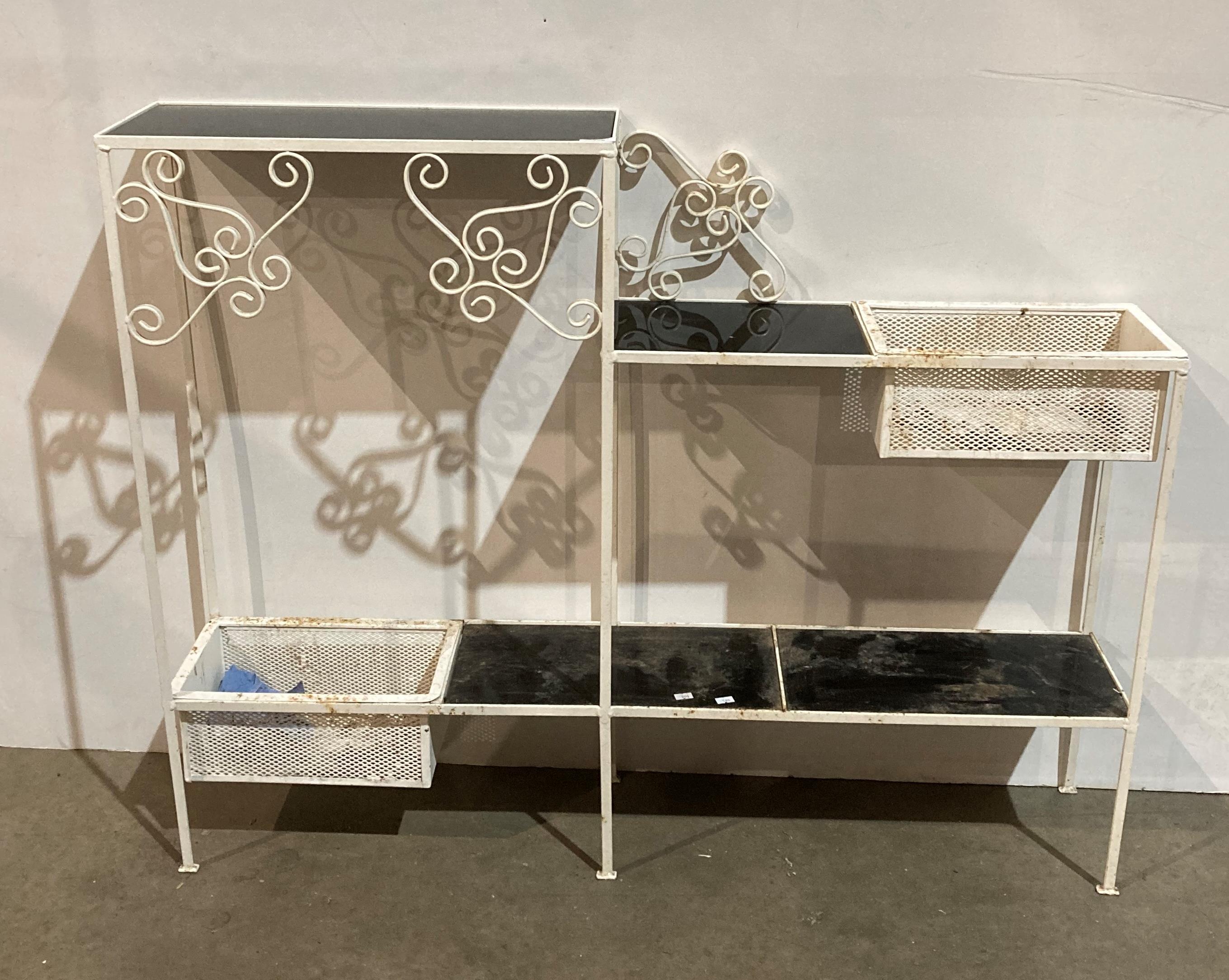 White metal framed with black glass shelves hall/conservatory planter/side unit,