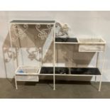 White metal framed with black glass shelves hall/conservatory planter/side unit,