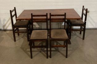 Dark stained pine refectory table and four matching chairs,