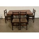 Dark stained pine refectory table and four matching chairs,