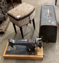 A Flower manual sewing machine in carry case together with a small sewing box on legs (2) (saleroom