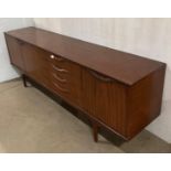 Mid-Century dark teak sideboard with two doors and four drawers including a cutlery drawer and a