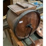 A wooden barrel butter churn complete with handle (saleroom location: MA7)