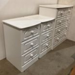 Modern white 'Avignon' three-piece bedroom suite including a pair of three drawer bedside units and