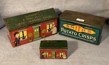 Three vintage metal advertising tins - Smiths Potato Crisps,