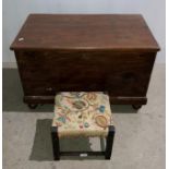 Oak blanket box (82 x 47 x 54cm) and an oak foot stool with embroidered seat (saleroom location: S1