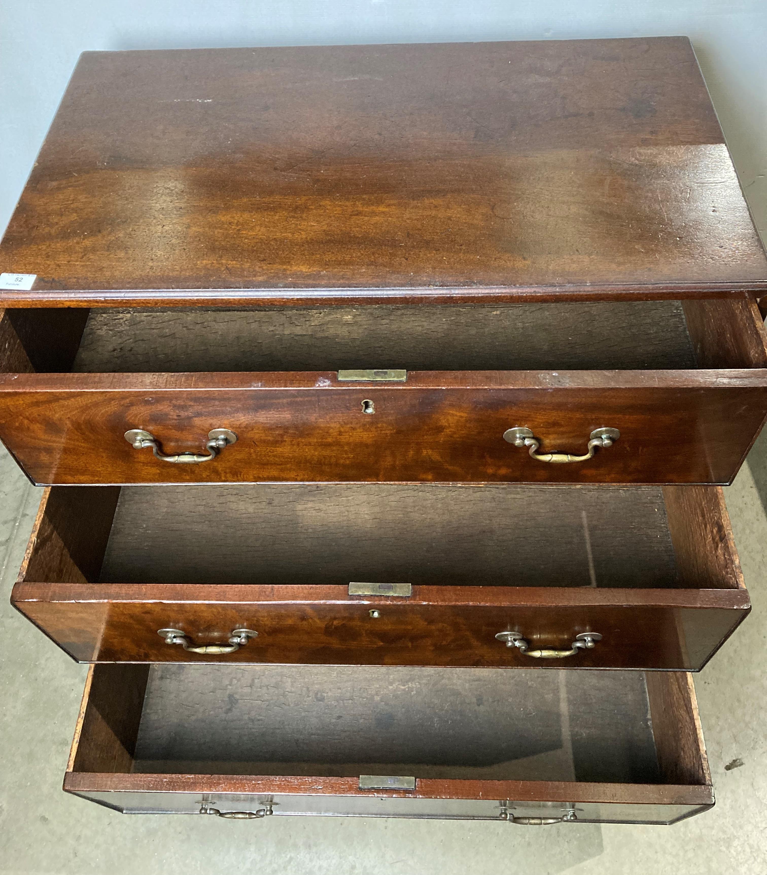 A mahogany Georgian-style three-drawer chest of drawers with metal drop handles, - Image 3 of 3