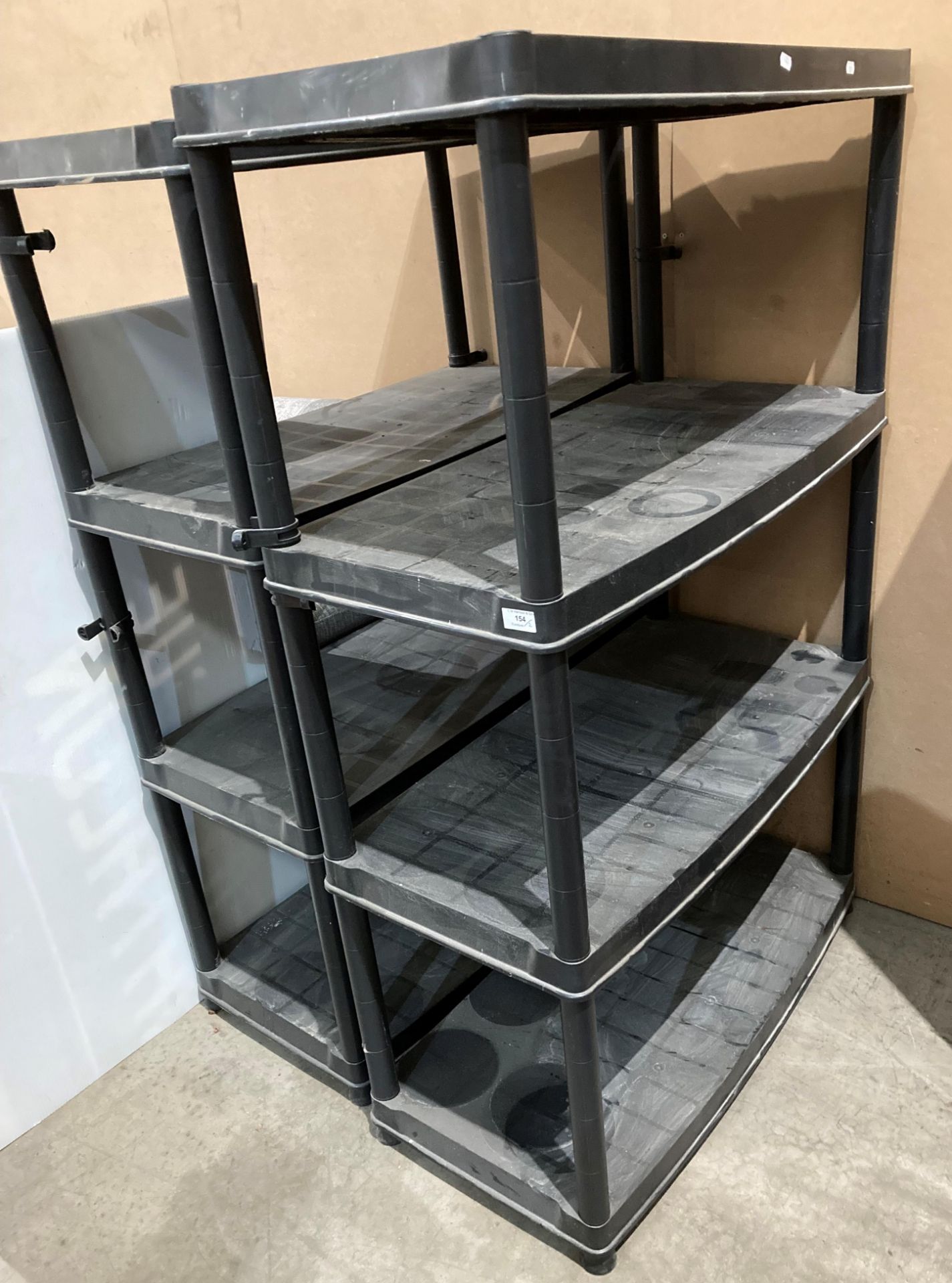 Pair of four-shelf black plastic storage racks, - Image 2 of 2