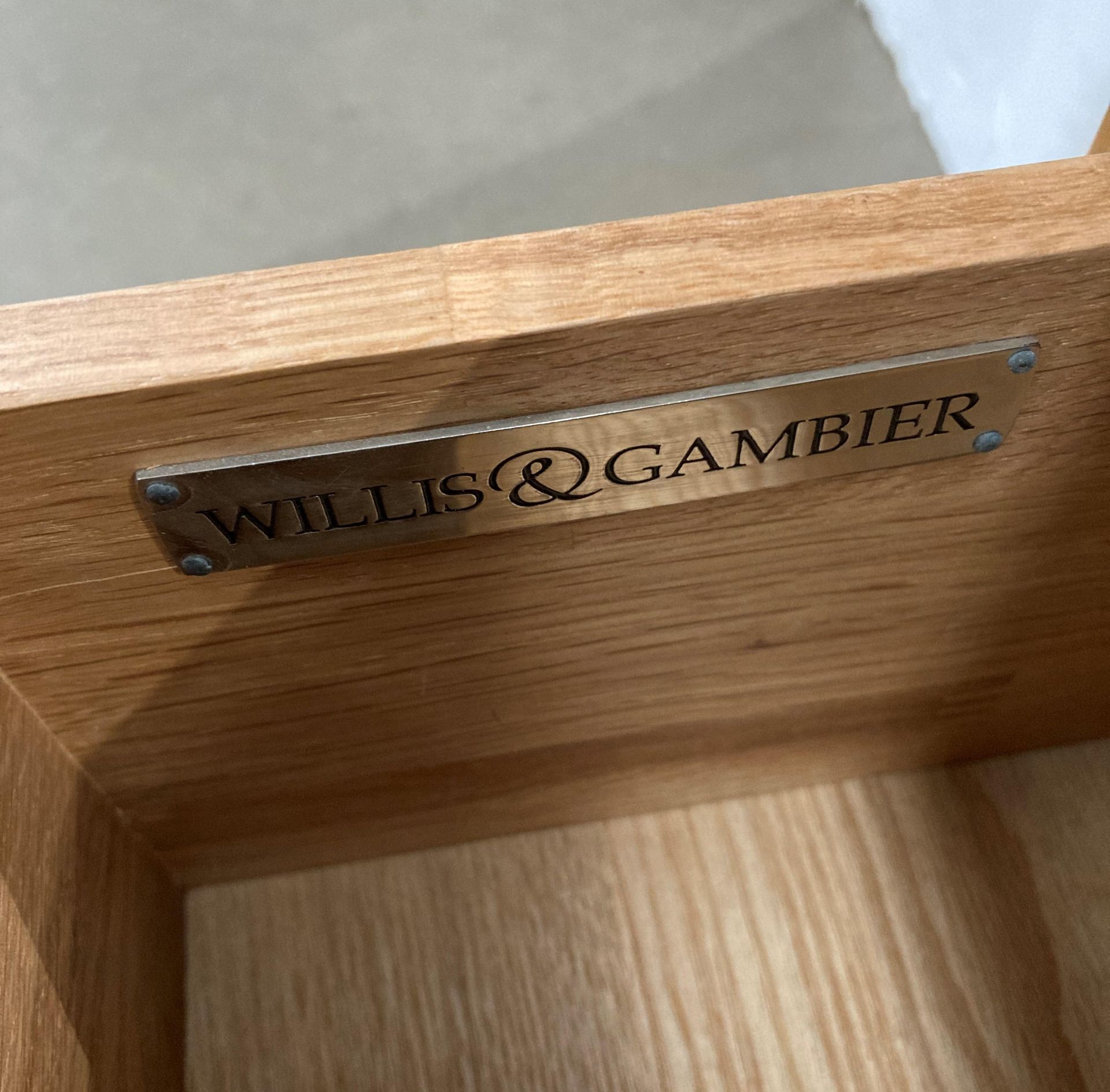 Two Willis & Gambier oak three drawer bedside cabinet, - Image 3 of 3