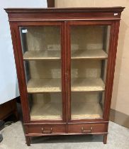A vintage mahogany display cabinet with inlay with two drawer,