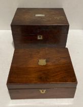 Two assorted 20th Century jewellery boxes - one with brass shield and the other with mother of