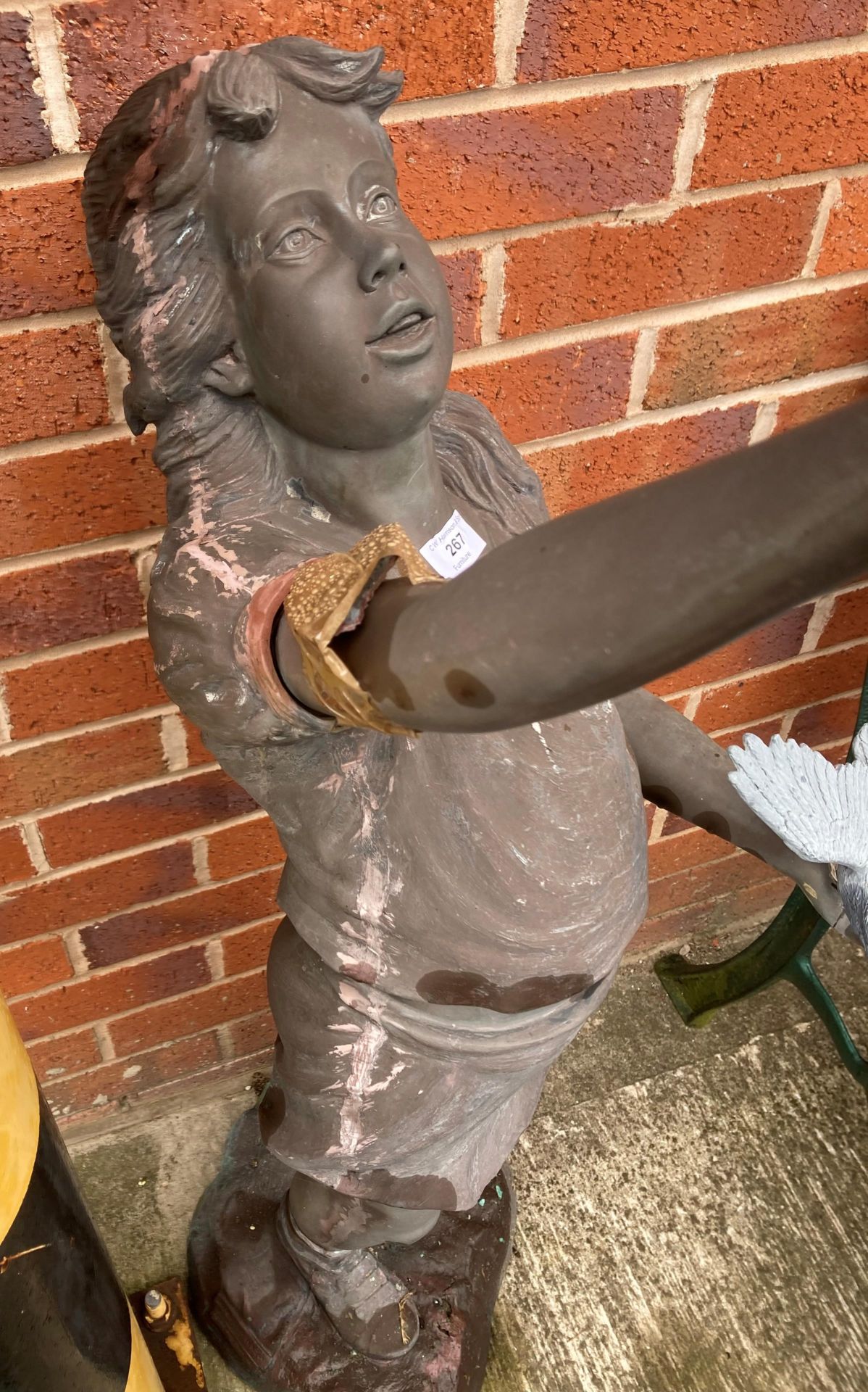 A brown coloured composite statue of a young girl holding birds (120cm high) - sold as seen with - Image 4 of 4