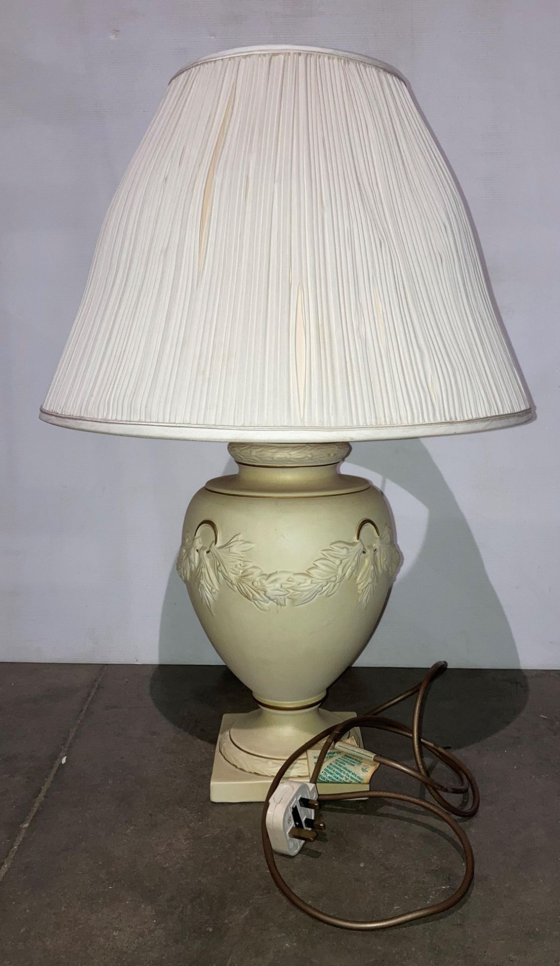 BHS vintage-style pottery table lamp with white pleated shade (saleroom location: MA6)