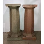 One brown and one red speckled marble-effect composition stone column,