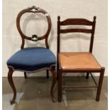 Walnut hoop-back dining chair and an oak bedroom chair with brown leather finish (saleroom