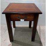 A mahogany square single-drawer side table,