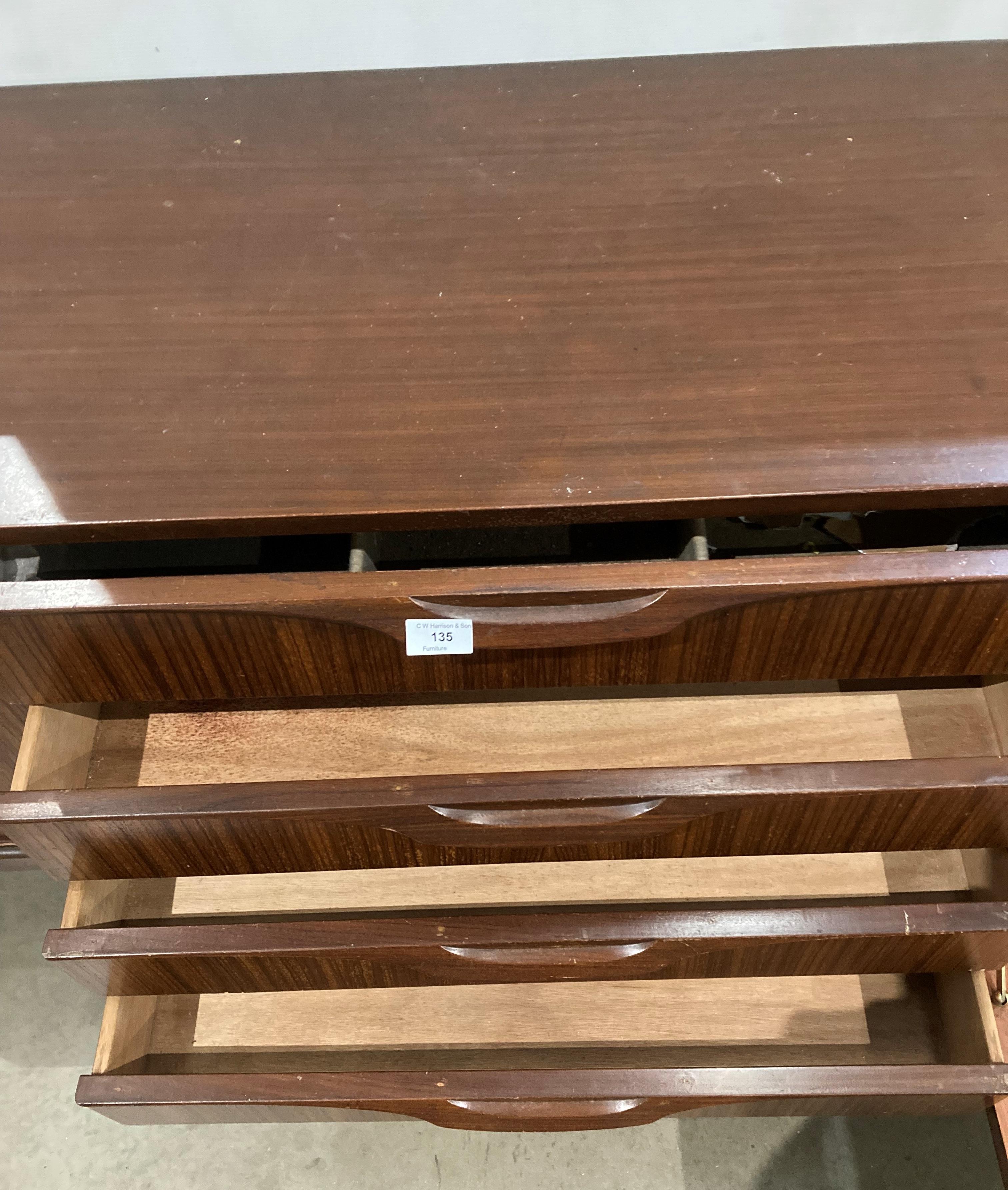 Mid-Century dark teak sideboard with two doors and four drawers including a cutlery drawer and a - Image 4 of 5