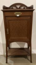 Oak Arts & Crafts single drawer, single door unit with internal shelves and checker inlay to door,