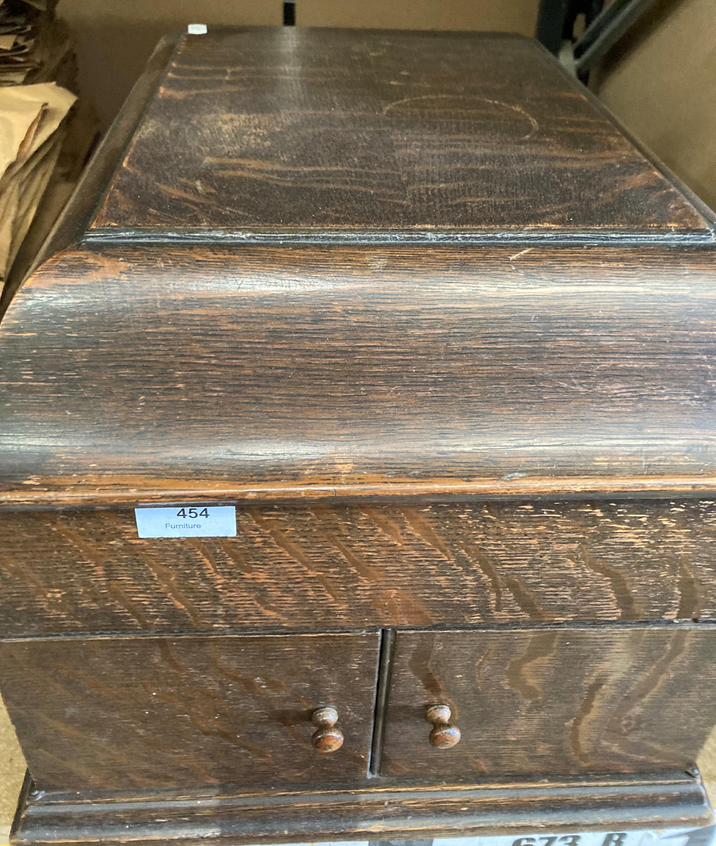 A His Masters Voice table top gramophone in oak case and two large stacks of 78rpm records - Image 5 of 6