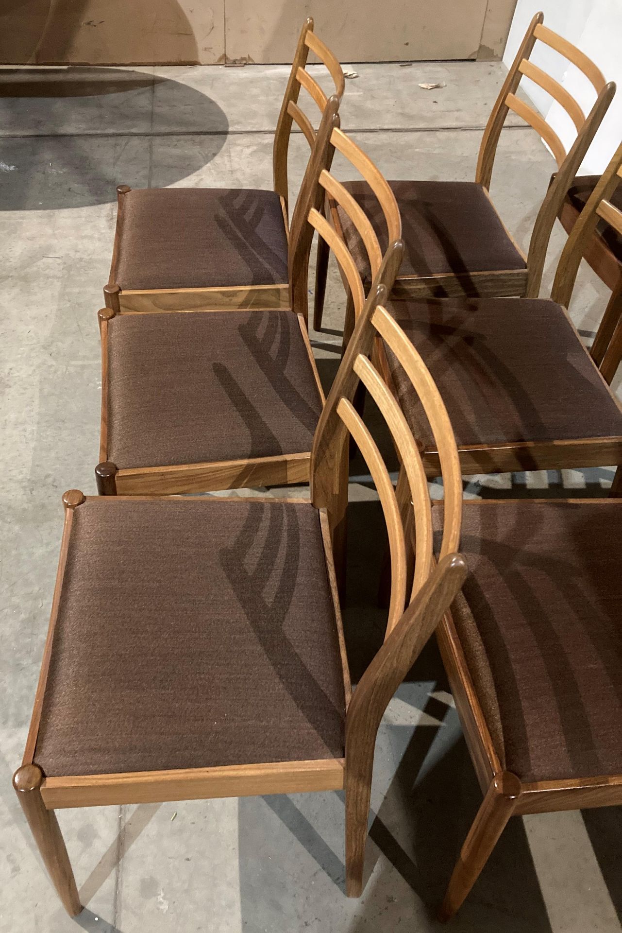Set of nine Mid Century teak G-Plan dining chairs by VB Wilkins with brown fabric seats (saleroom - Image 2 of 6