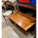 An oak single drawer coffee table with under-shelf (105 x 54cm) and a mahogany dining chairs with