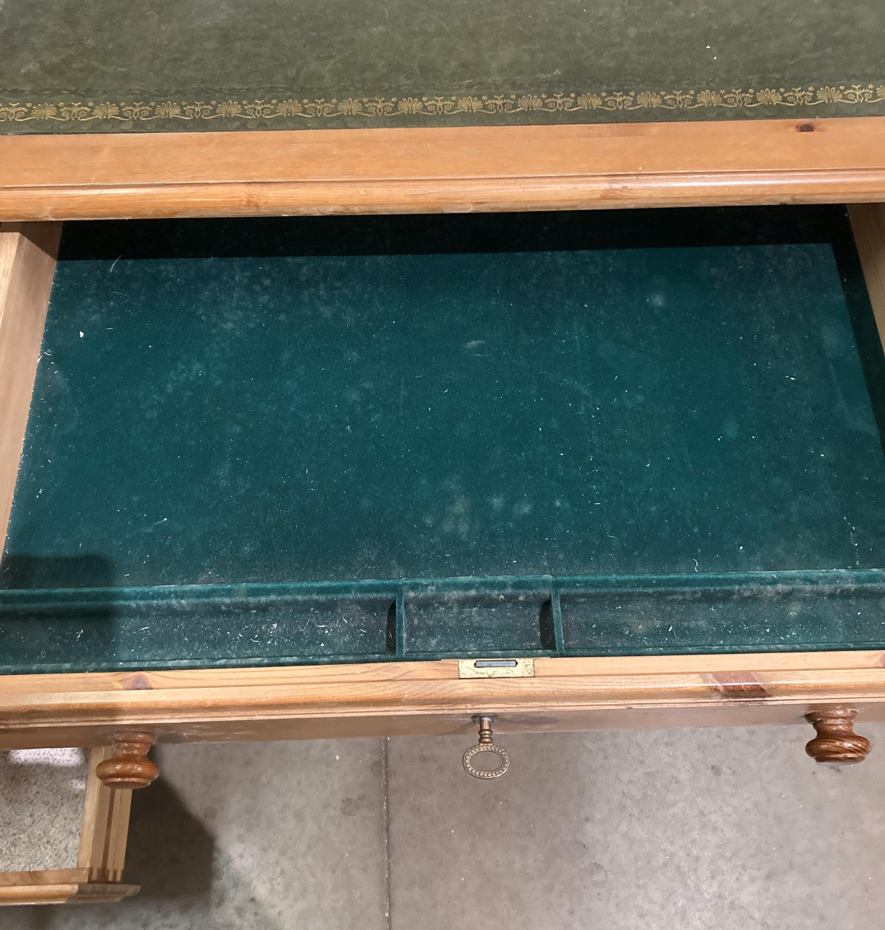 A Ducal pine twin pedestal desk with green tooled leather top insert and eight drawers, - Image 4 of 7