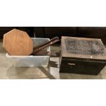 Two items - a JH Veteran law firms black metal deed box (57 x 40 x 36cm high) and an oak Arts &