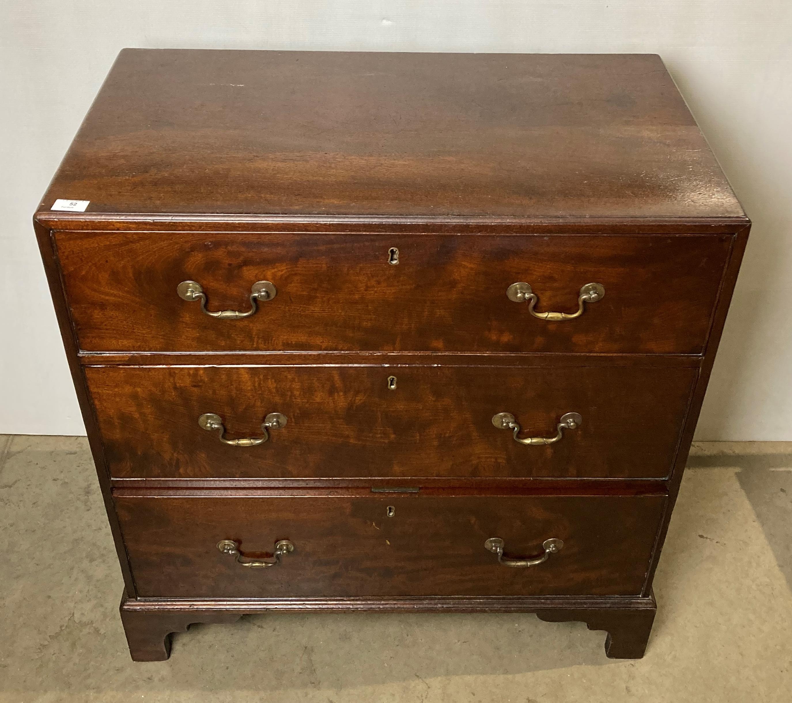 A mahogany Georgian-style three-drawer chest of drawers with metal drop handles, - Image 2 of 3