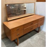 Mid-Century teak six-drawer mirrored-back dressing table - possibly by Schreiber,
