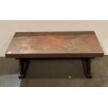 Oak and copper topped side table, 106cm x 45.5cm x 46.