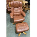 A brown leather recliner armchair with matching footstool (saleroom location: diesel tank)