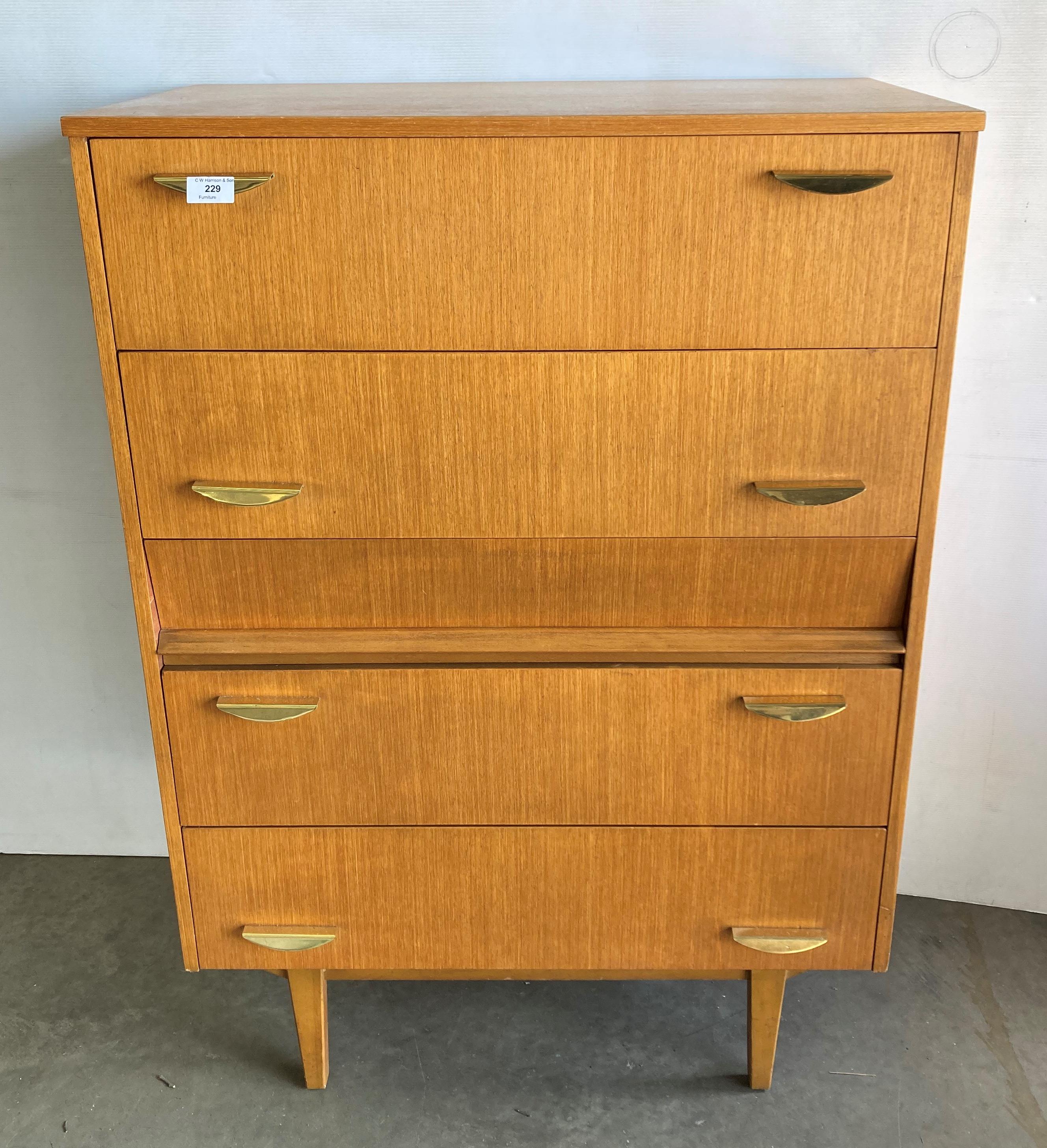 A Mid-Century Danish teak five drawer chest of drawers, 74.