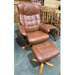 A brown leather recliner armchair with matching footstool (saleroom location: diesel tank)