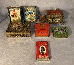 Six small metal advertising tins including Royal Carriage W&R Jacob & Co Ltd,