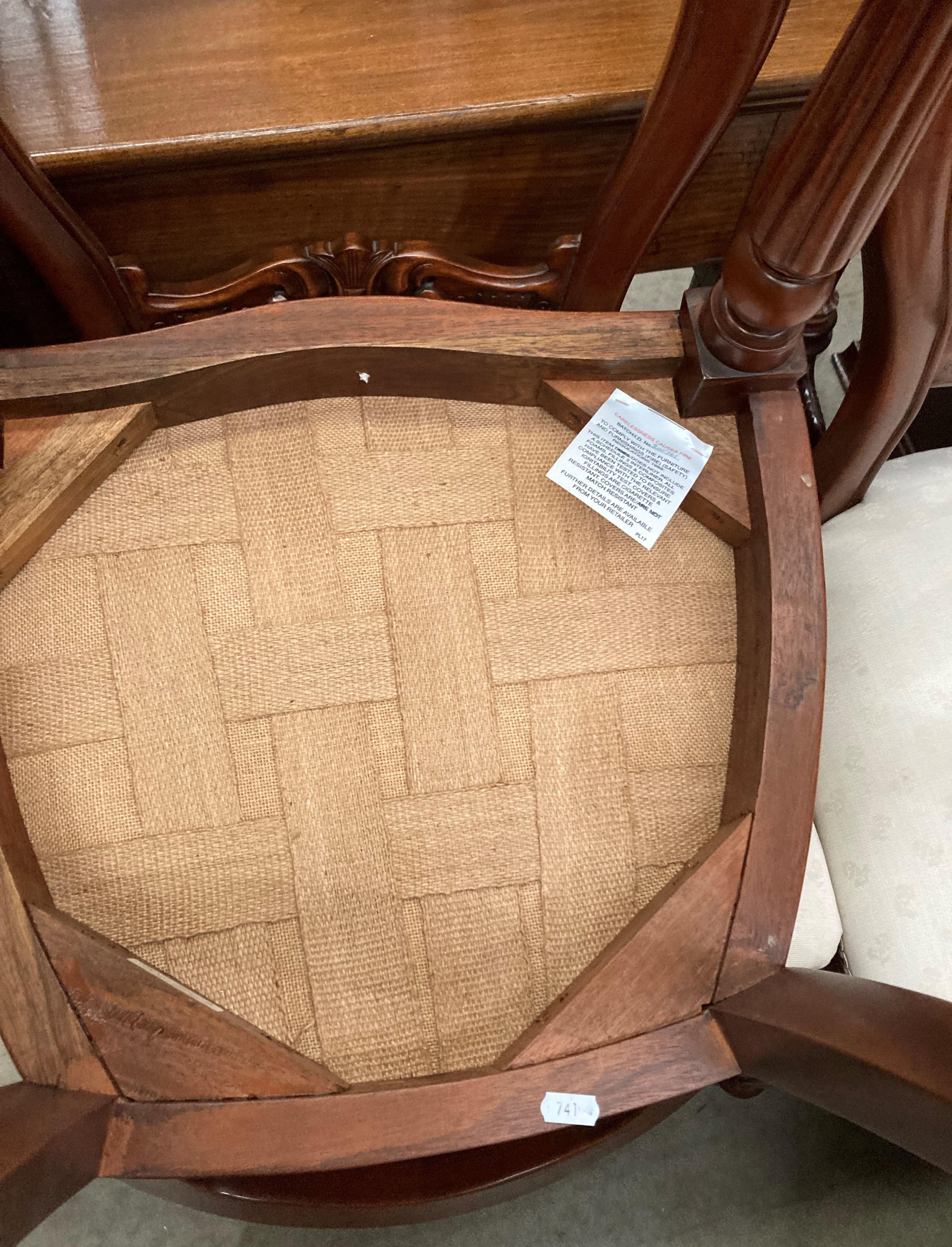 A set of six mahogany balloon back dining chairs with beige upholstered seats, - Image 3 of 3