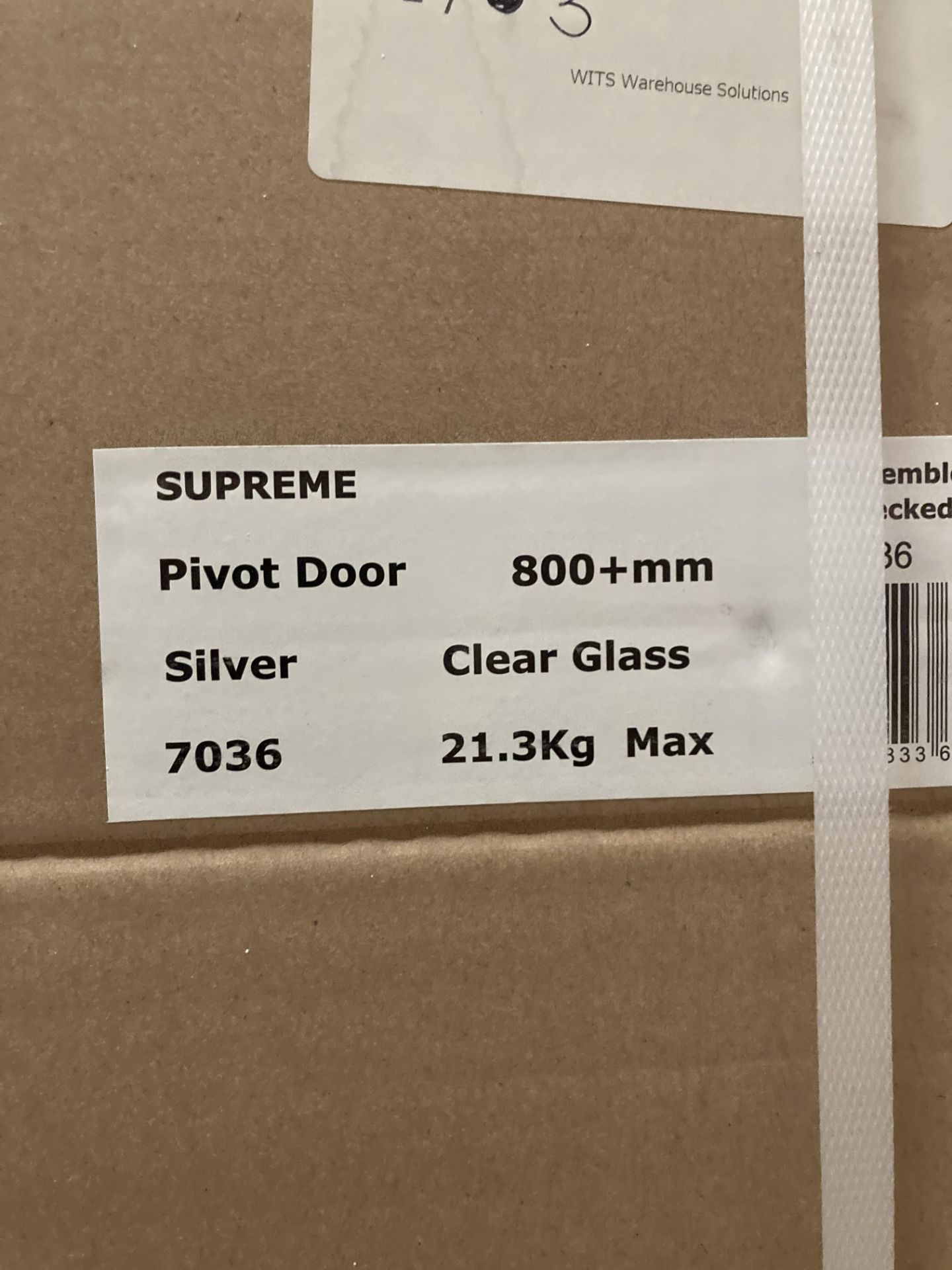 Simpsons Supreme 800mm pivot door in silver with clear glass (new boxed) (saleroom location: QL03) - Image 2 of 2