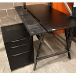 Metal framed trestle style workstation complete with 3 drawer pedestal 160cm x 80cm x 80cm high