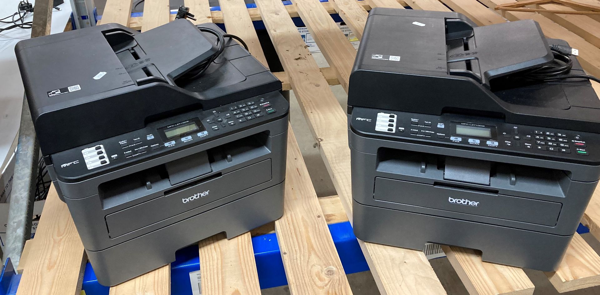 2 x Brother MFC-L2710DL all-in-one printer scanner copier fax machines (saleroom location: J12)