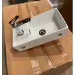 Ceramic hand wash basin 40cm x 22cm complete with pop up waste and tap (saleroom location: RB)