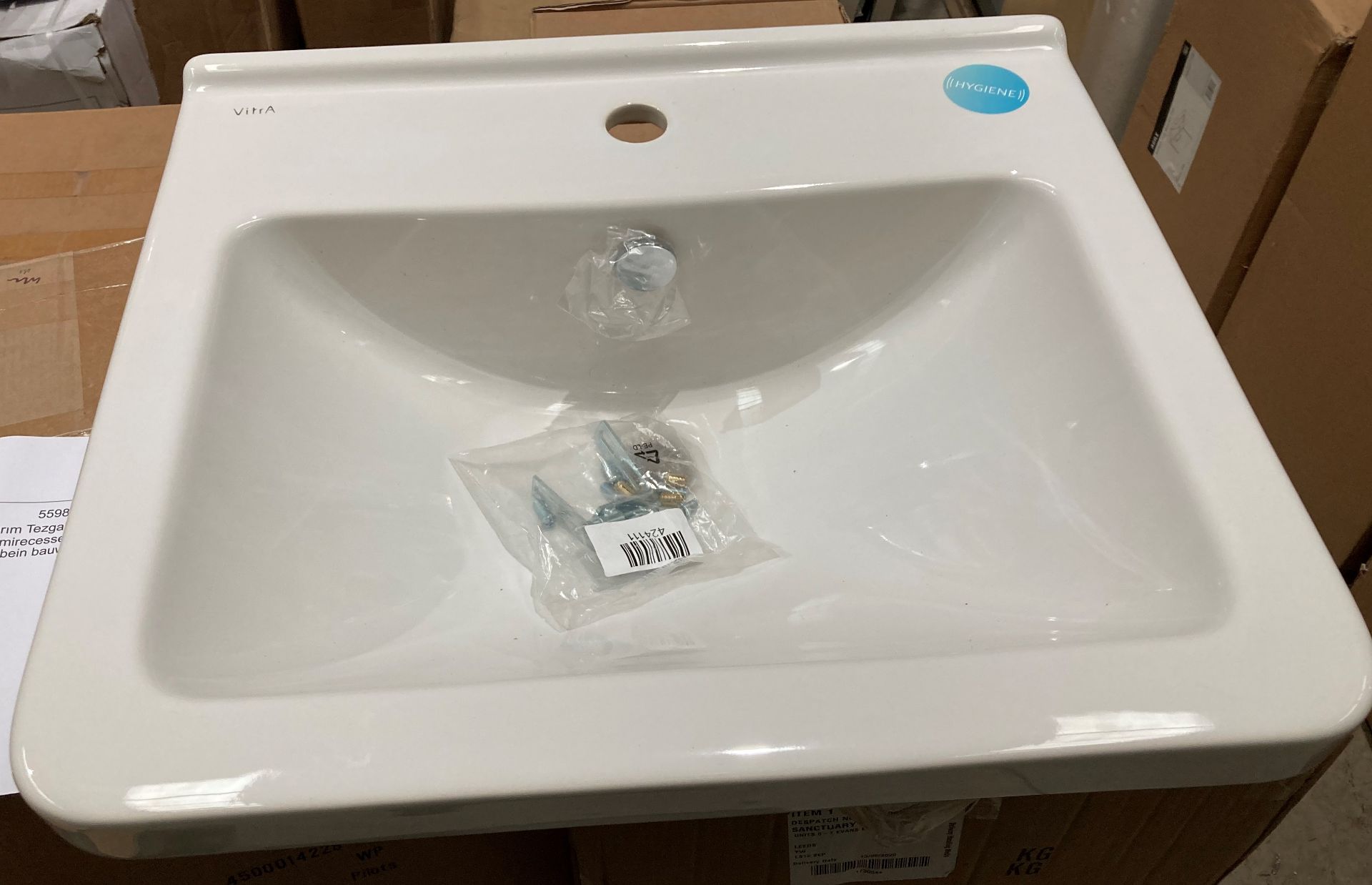 Vitra 5598 semi-recessed single tap wash basin 54cm x 47cm with fittings (saleroom location: RB)