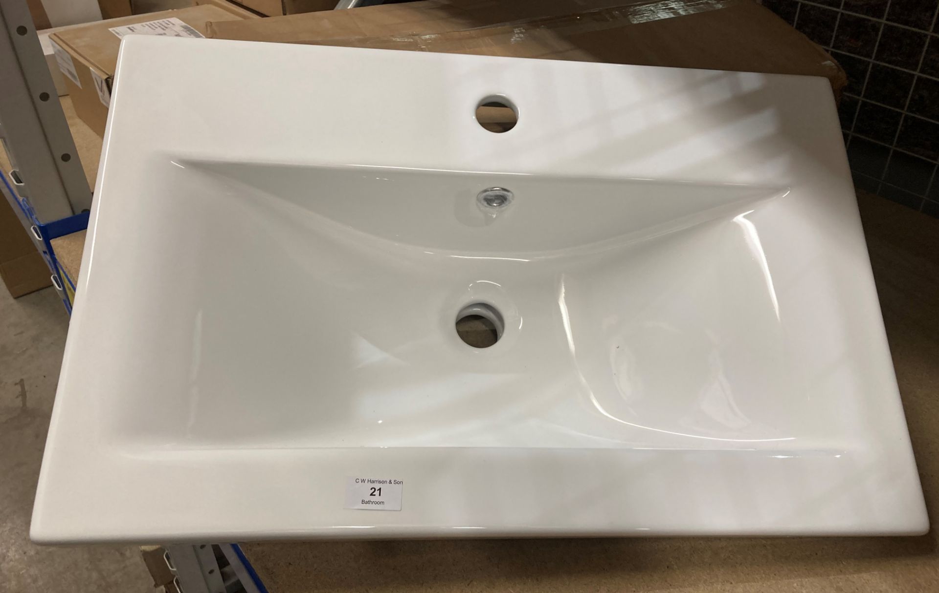 White ceramic surface mountable mid-edged basin 61xm x 39cm (saleroom location: AA07)