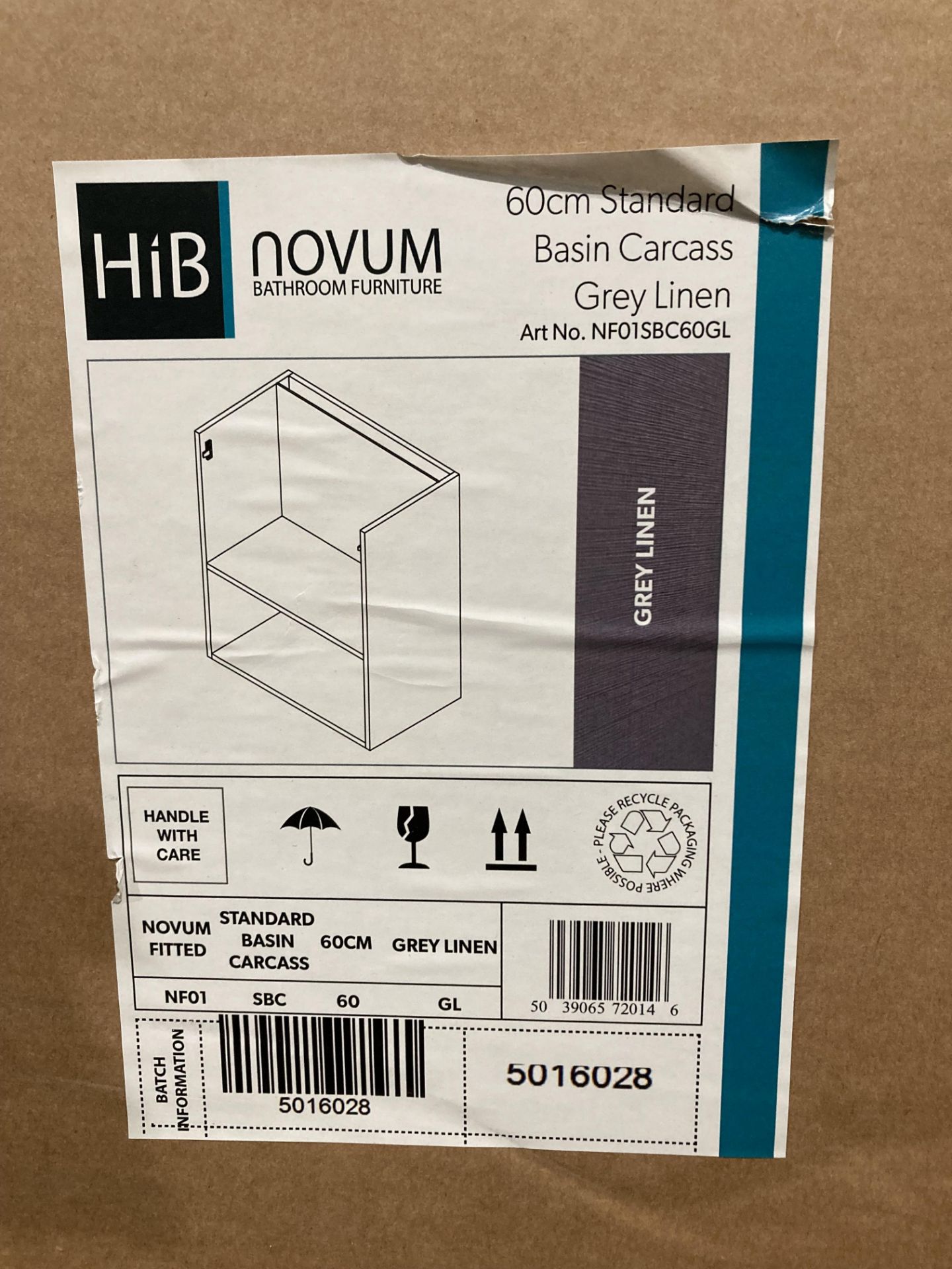 Hib Novum 60cm standard basin carcass in grey linen (new boxed) (saleroom location: RB)