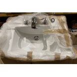 Heritage ceramic wash basin in white complete with pop waste and incomplete taps 67cm x 47cm