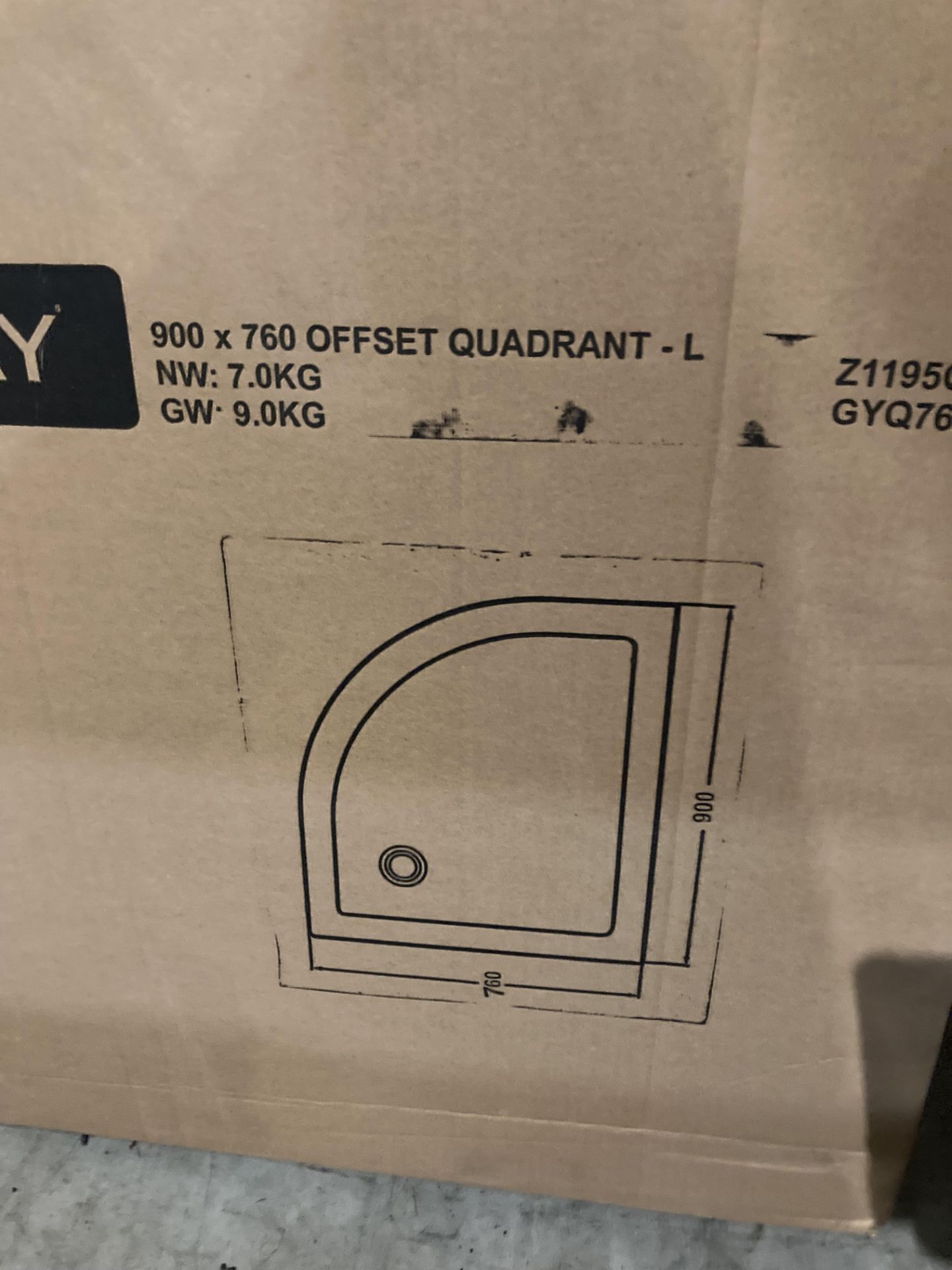 Unbranded offset quadrant- L shower tray 900mm x 760mm boxed (saleroom location: OUTSIDE MEZ) - Image 2 of 2