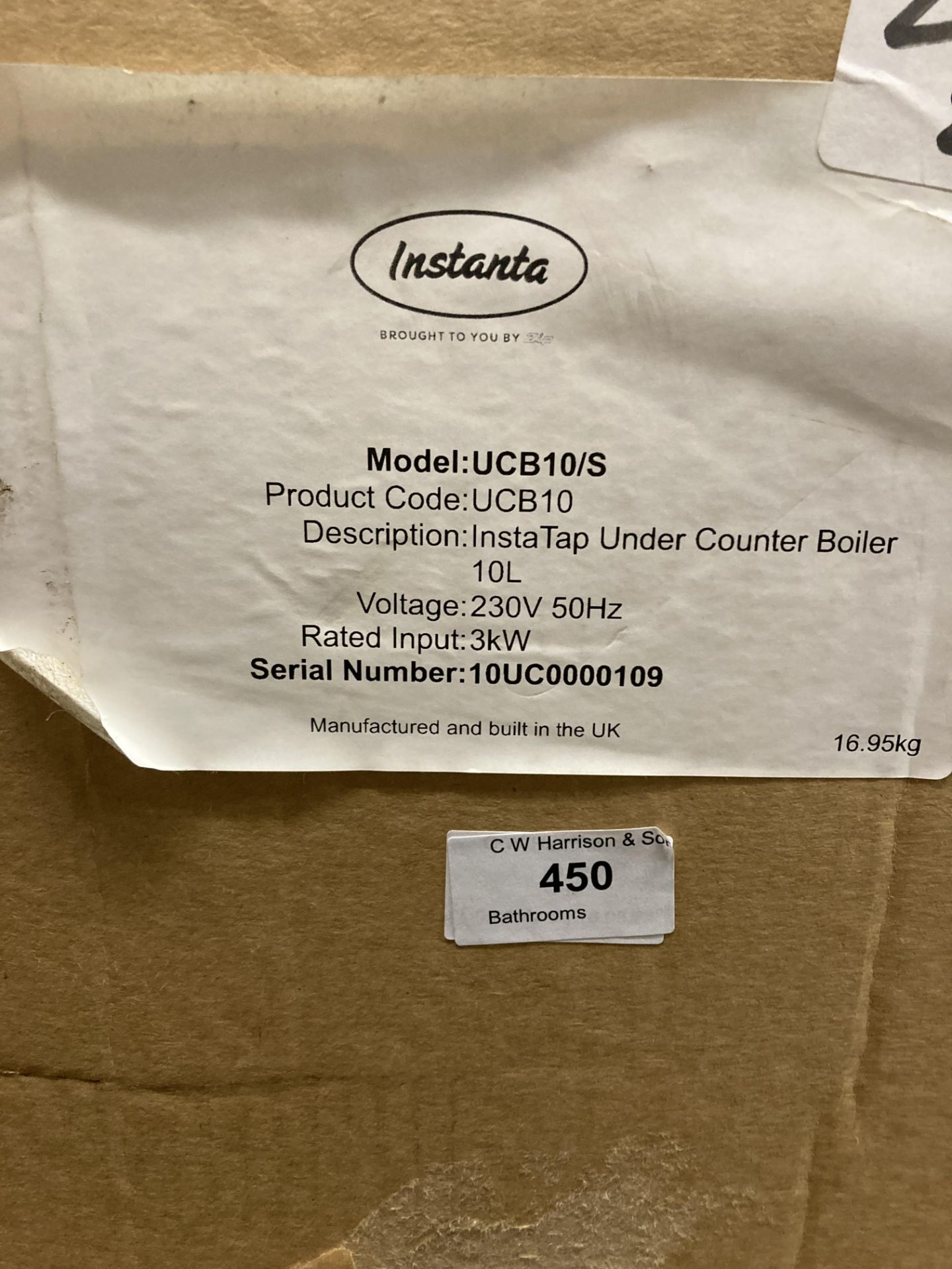 Instanta UCB10/S Insta tap 10L under counter water boiler RRP £1200 (saleroom location: J10)