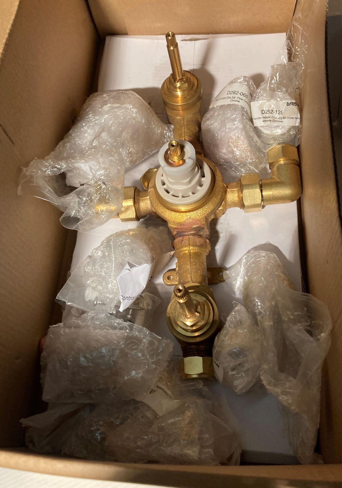 Heritage thermostatic three control shower valve with integral twin stopcocks